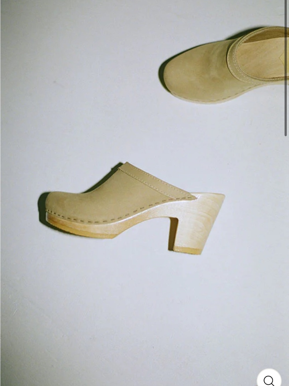 No. 6 Beige Suede Clog Mules with Wood Block Heel